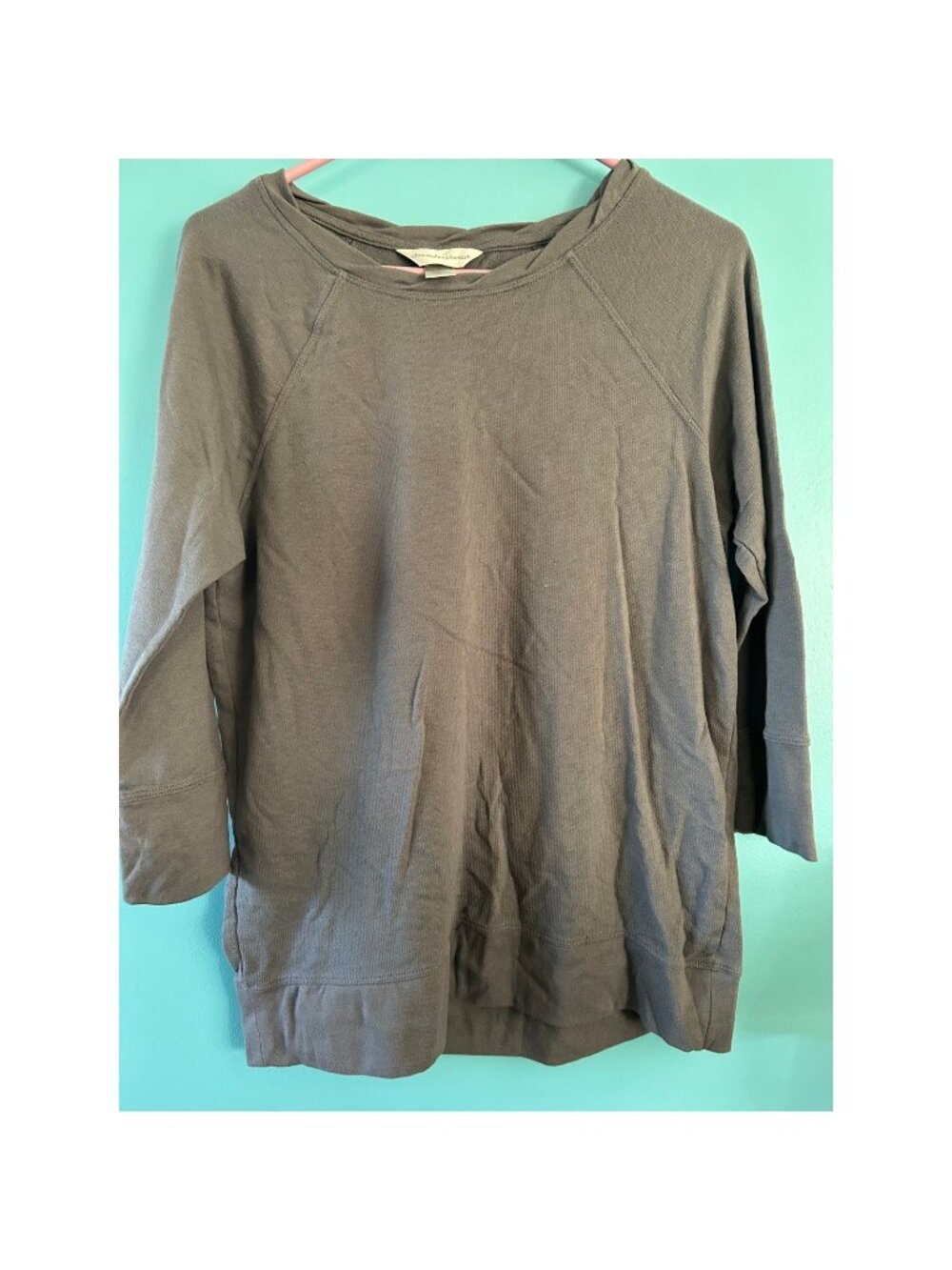 Christopher & Banks Gray Ribbed Knit Raglan Pullover Top Size Small 000570-7786
